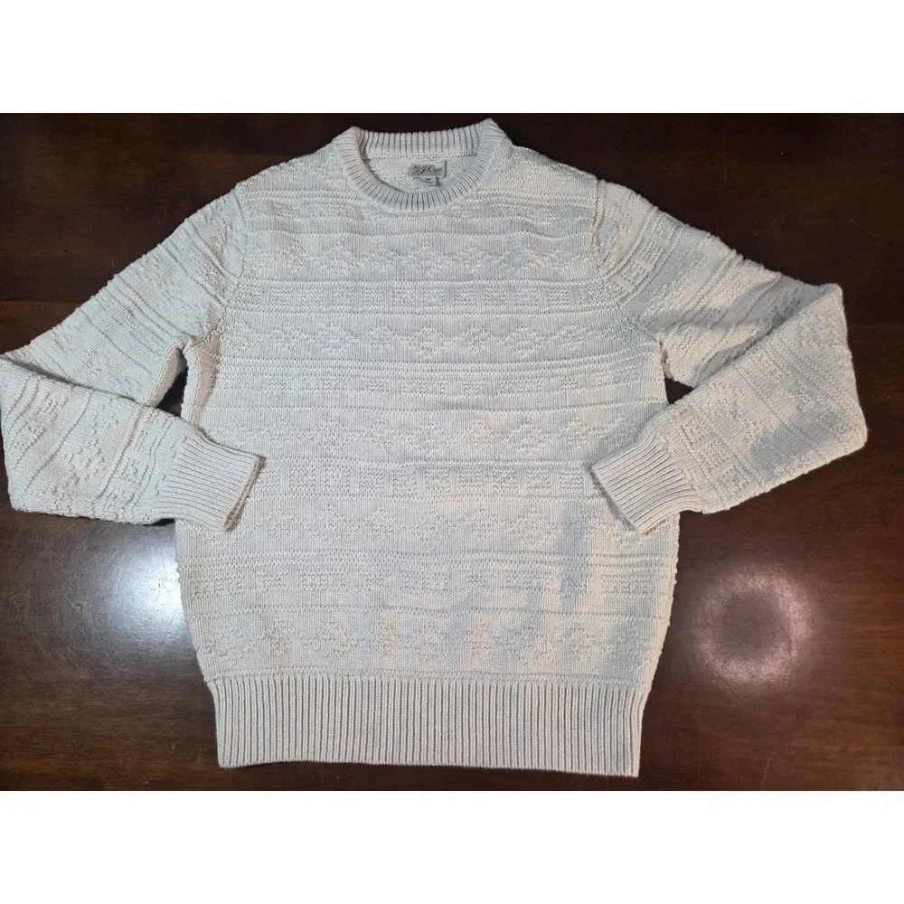 J.Crew Mens Medium M Heavy Knit Crewneck Sweater Light Gray Fisherman Chunky